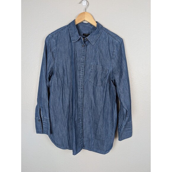 Talbots Womens Large Petite Denim Chambray Button Down Shirt - Picture 1 of 7